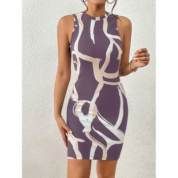 Selective stock 2024 New Arrival Sexy Sleeveless Dress Print Color Block Bodycon Hollow Out Women Maxi Dress wholesale