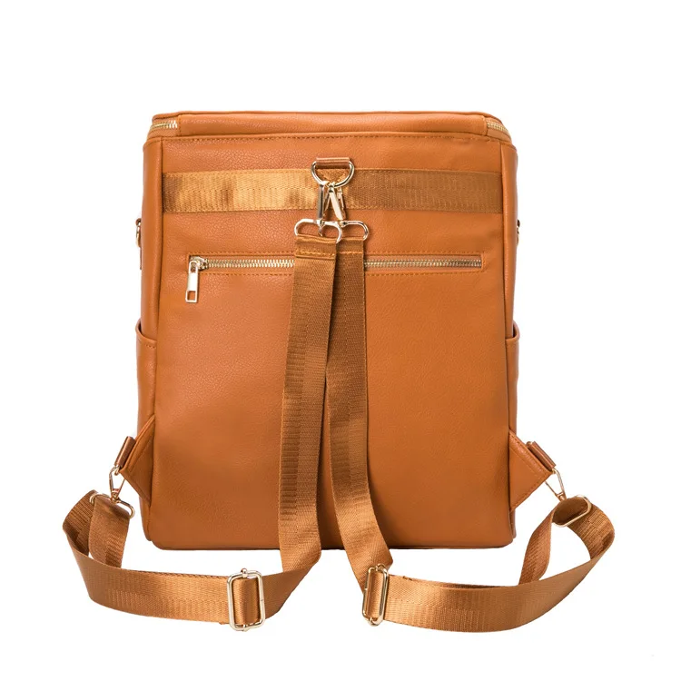 Pu Leather Baby Backpack Diaper Bag With Changing Station Functional