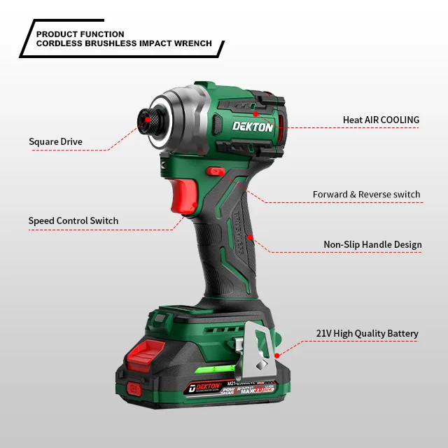 Dekton- A1020 20V Cordless Brushless Impact Driver -180Nm Brushless Motor Cordless Tools Driver Cordless Drill Set manufacture