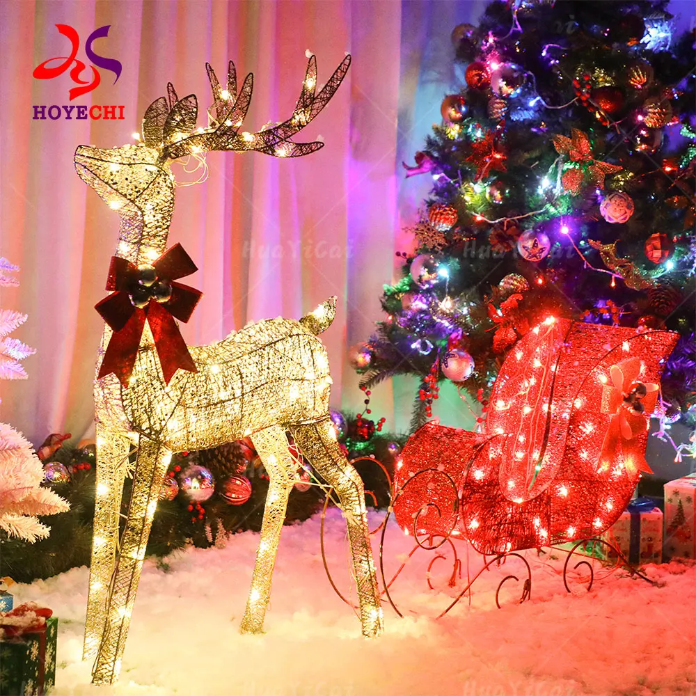 Glitzer 3d Outdoor Neu Beleuchtete Weihnachts-led-lichterkette Mit Weihnachtsmann,Rentier Und Schlitten Motiv
