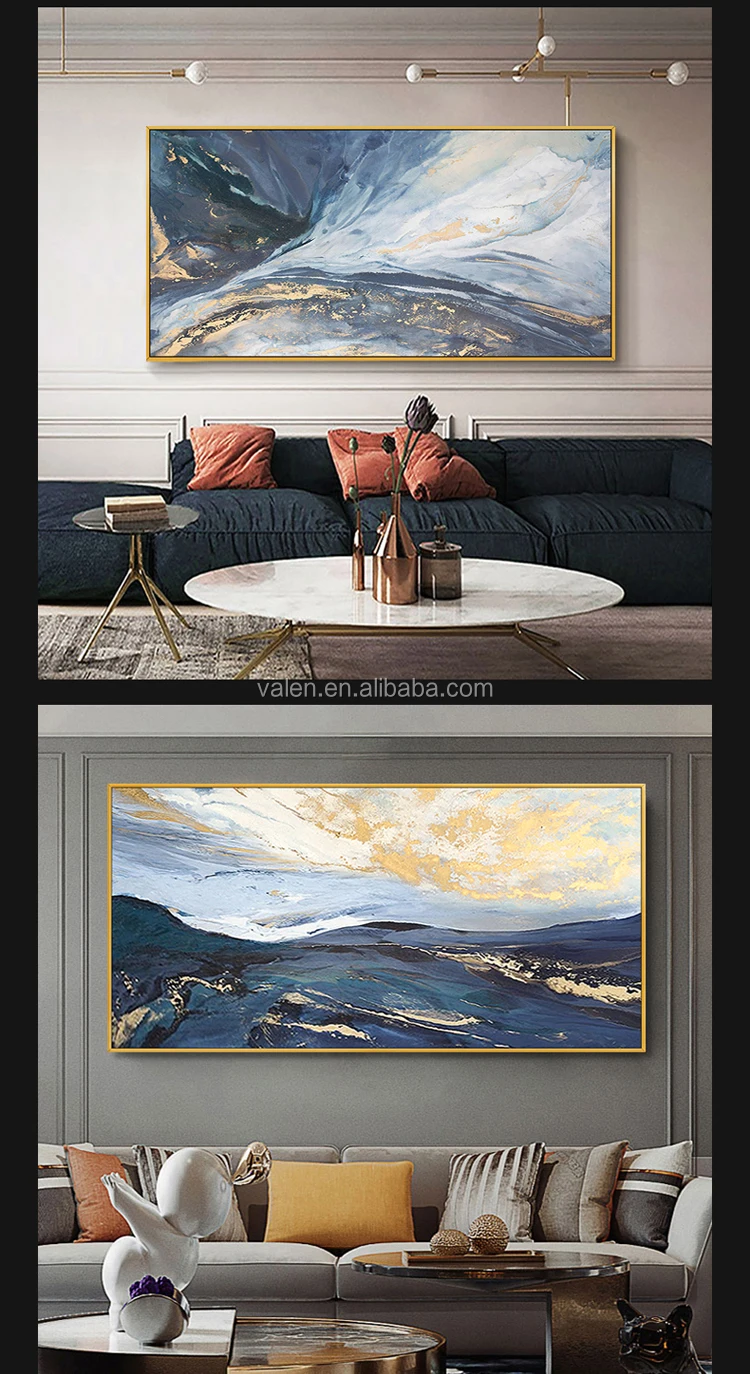 Latest Design Large Wall Art Rectangle Frame Wall Hanging Abstract Golden Painting Design for Living Room and Bedroom