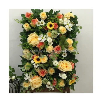 Customize hot sale high quality 60*40cm yellow rose flowerwall panels for wedding decoration
