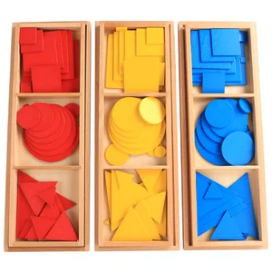 Montessori Wood Teaching Aids Overlapping Gradient Geometric Shapes Education Concentric Circles Squares Triangles