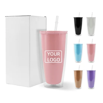 Wholesale Acrylic 24oz Double Wall Acrylic tumbler with straw and lid