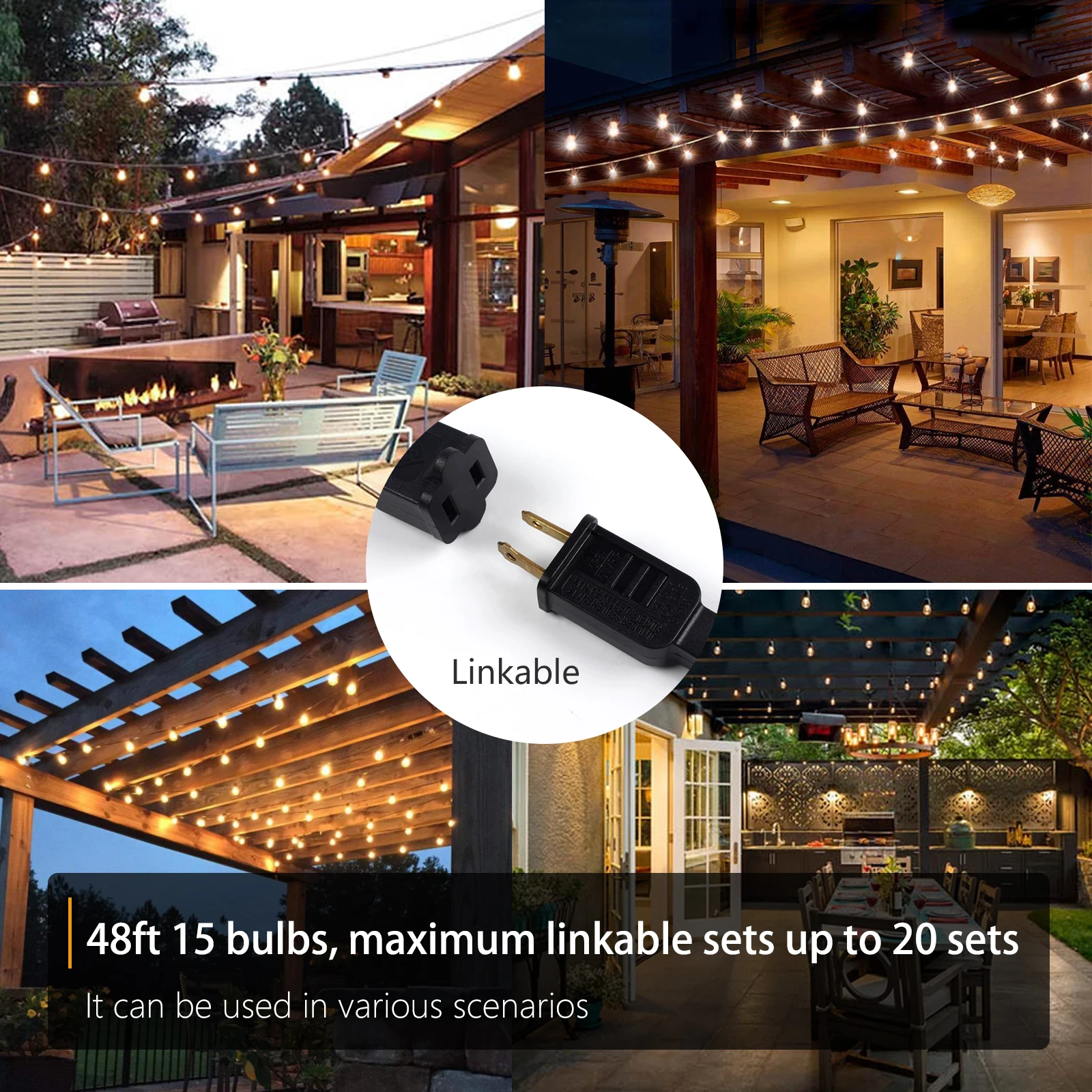 Factory Price Etl Certified 120v Us Plug 48ft Connectable S14 Edison