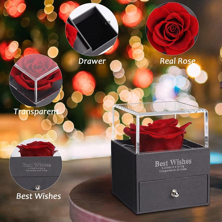 2022 new arrivals forever red acrylic preserved flower rose boxes for anniversary valentine's day mother's day