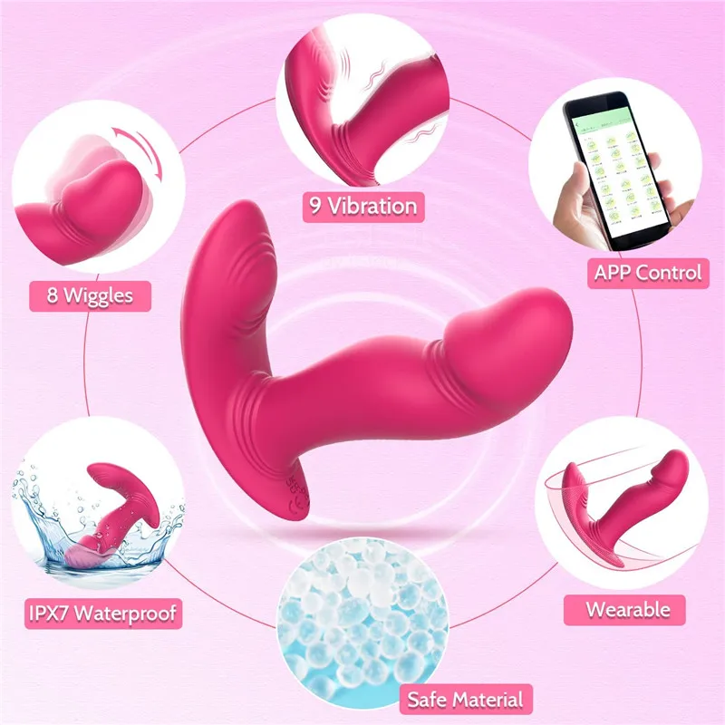 APP Controlled Vibrating & Wiggling Wearable Butterfly Clitoral Anus Sex Stimulator G Spot Panty Dildo Vibrator for Women