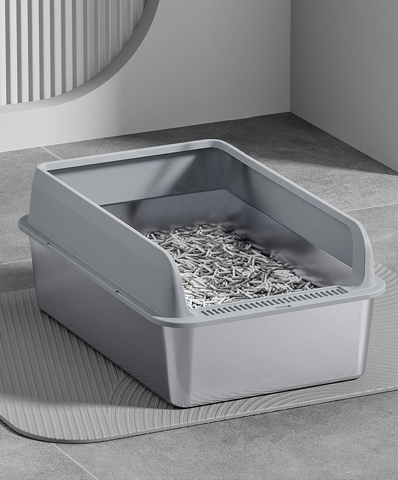Semi-closed Litter Box Oversized Stainless Steel Litter Box with Foot Pads a Complete Litter Box factory