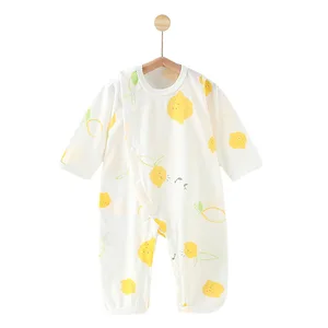 Long Sleeved Seamless Pajamas Jumpsuit for Newborn Baby Summer Thin Section Bamboo Fiber Air Conditioned Baby Rompers