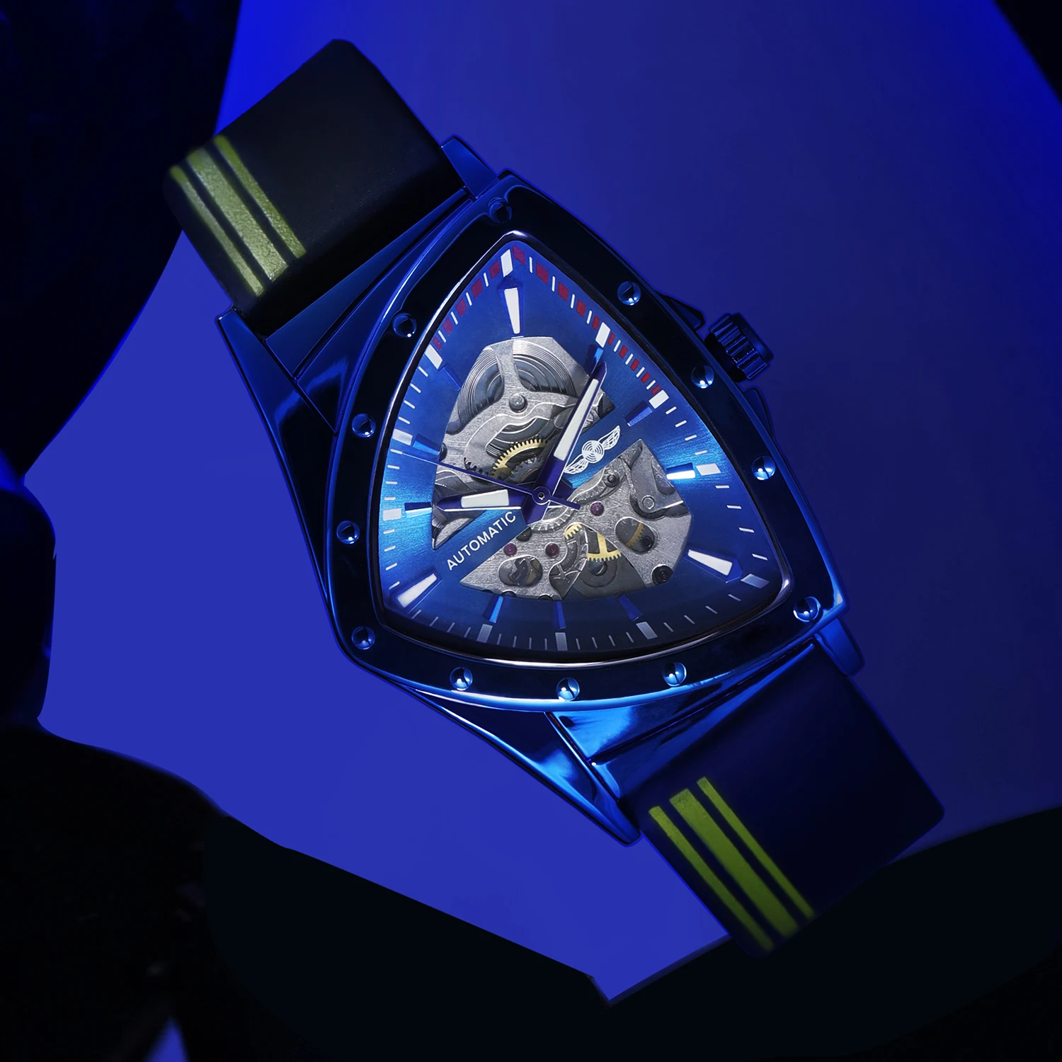 Winner Triangle Blue Skeleton Mechanical Watch