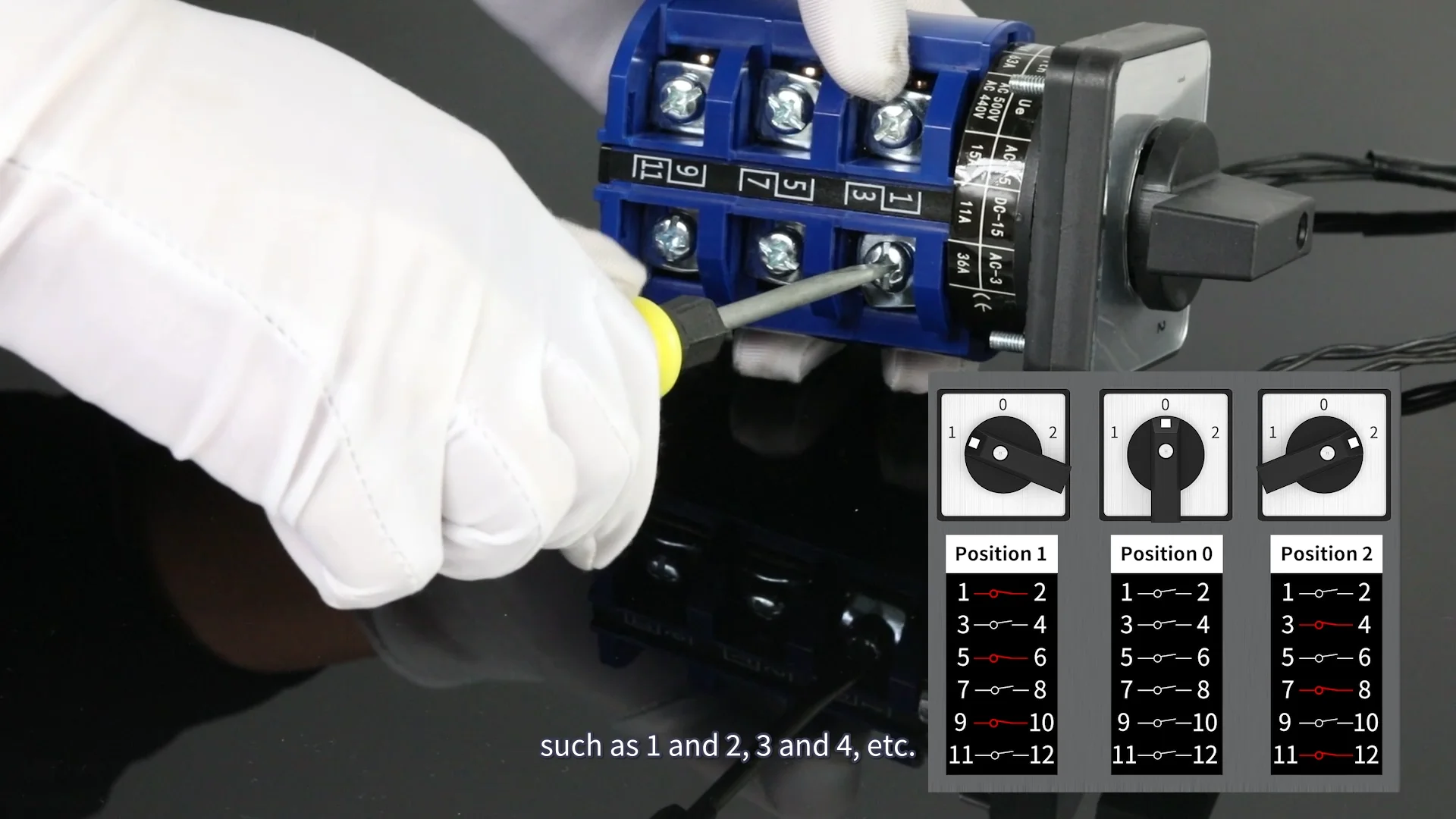 12端子63A690 V AC ON/Off/ON3ポジションロータリースイッチス