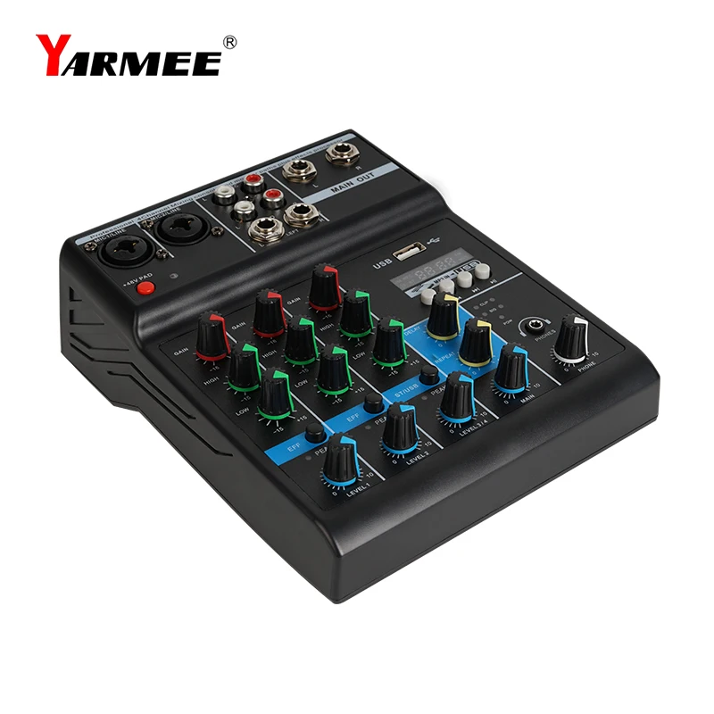 4 Channels Portable Audio Mixer Sound Mixing Computer Playback 48V Phantom Audio Mixer OM03