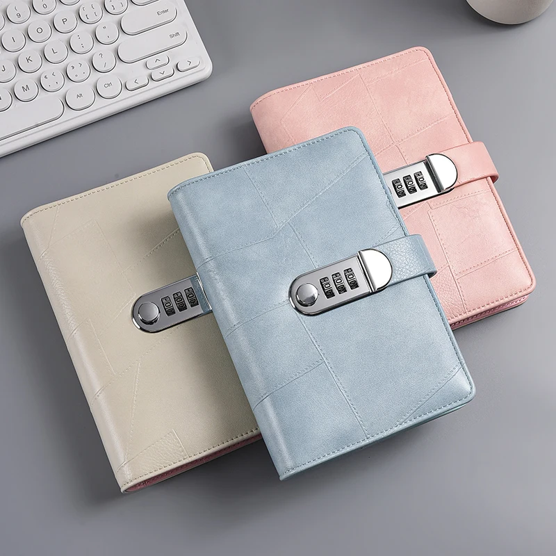 Custom Printing Leather Cover A6 Refillable Binder Budget Notebook Journals Planner Daily Diary with Combination Lock Workbook