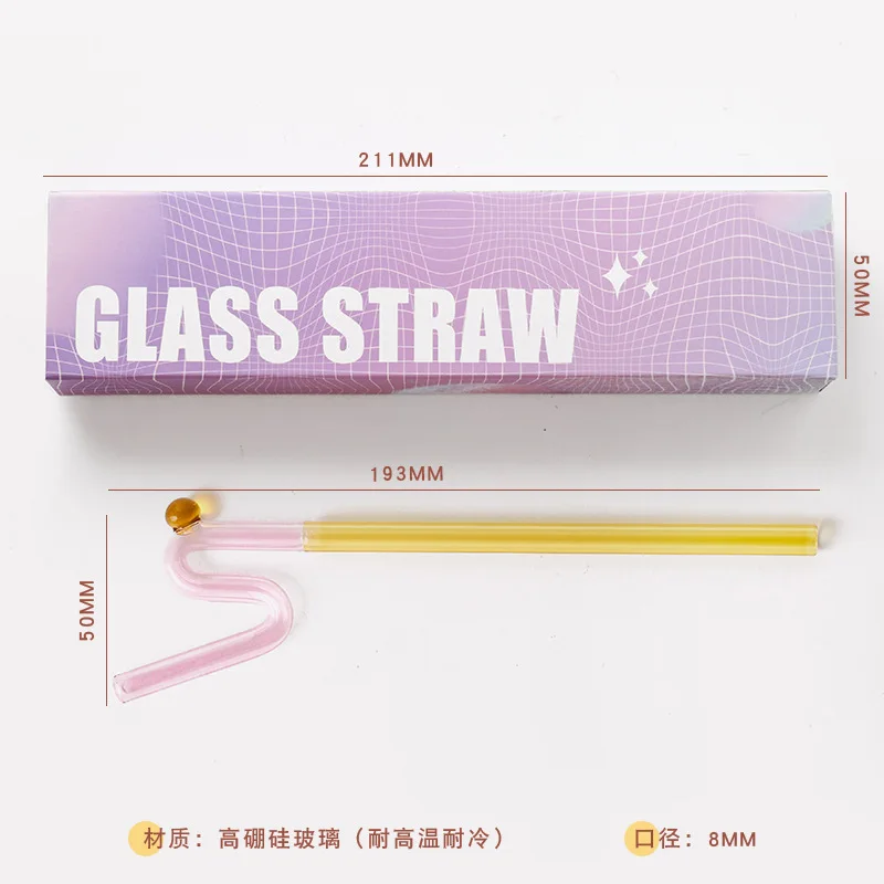 Color Glass Straws Twist Reusable Straws Heat Resistant Glass