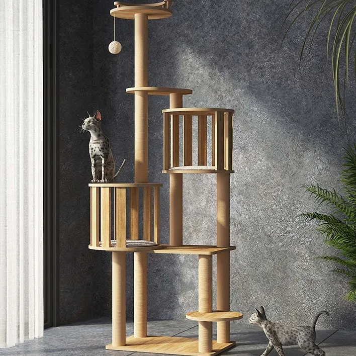Solid Wood Cat Tree Cat Climbing Tower Modern Simple Cat Climbing Jumping Tower Extra Tall