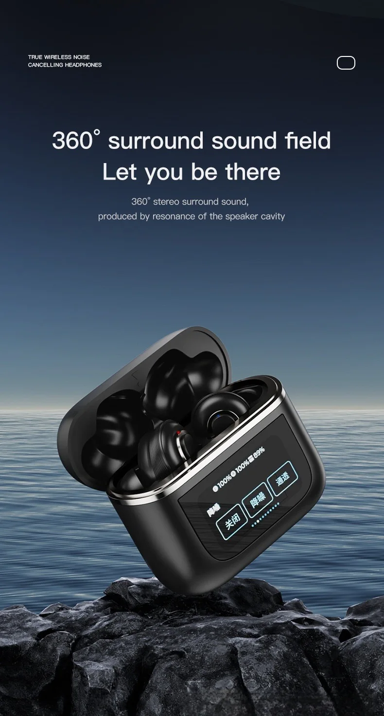 2024 V8 Earphones with Noise Cancelling Sport Earbuds Headset Smart LCD Touch Screen Microphone Fast Wireless Charging