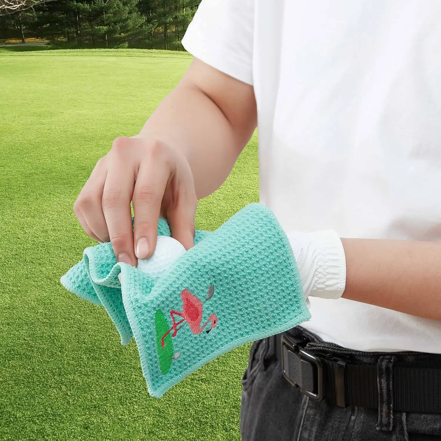 Hot Sale Custom Printed Logo New Embroidered Funny Golf Towel Waffle Weave Tri-Folder Hook Jacquard Technique Premium Golf Bags factory
