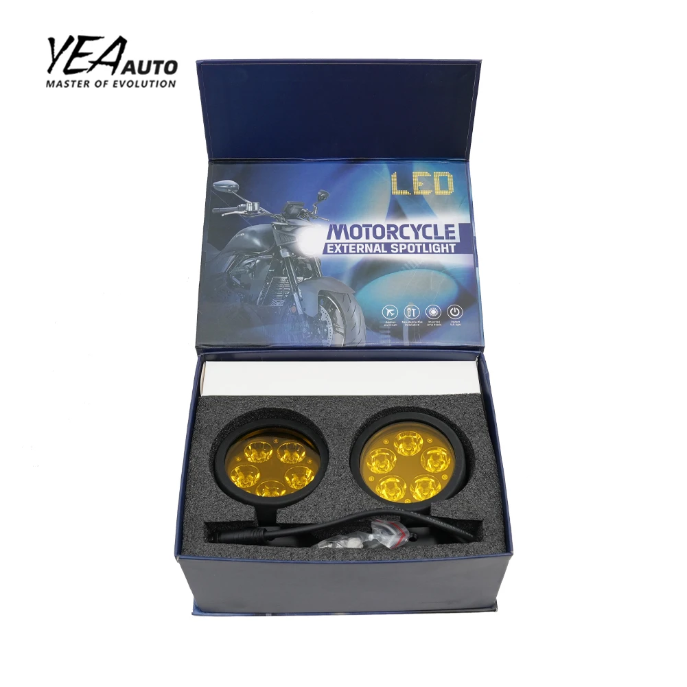 product ya dh5 5 led lens driving light 38 round motorcycle 38 inch yellow color cover headlight spot lamp universal spotlight-6