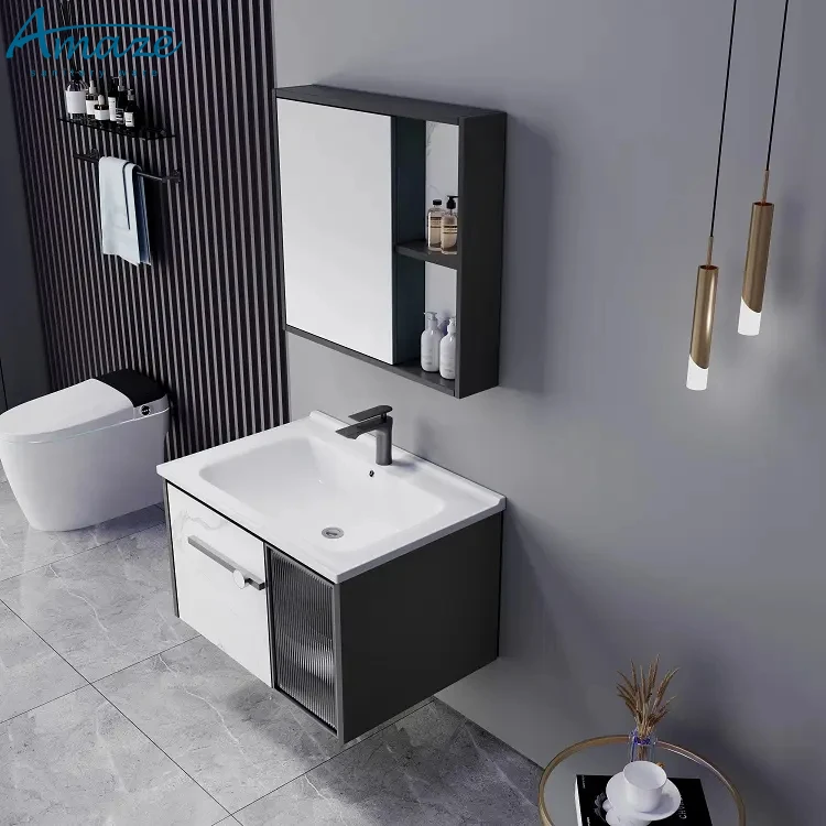 Chaozhou factory high quality modern design wall mounted ceramic basin bathroom vanity cabinet with mirror manufacture