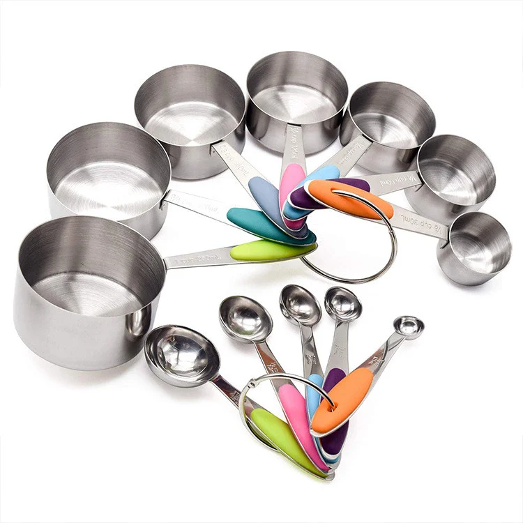 12Pcs Measuring Cups Spoons Set Stainless Steel Kitchen Cooking Measurement  Tool