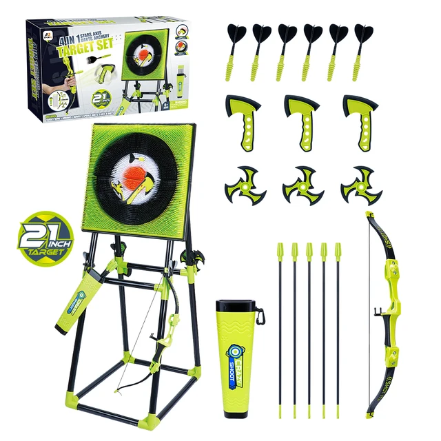 AOJIE Safe 4 In 1 Throwing Target Game Set Include Axes,Darts,Stars And Archery Dartboard Shooting Game Toys