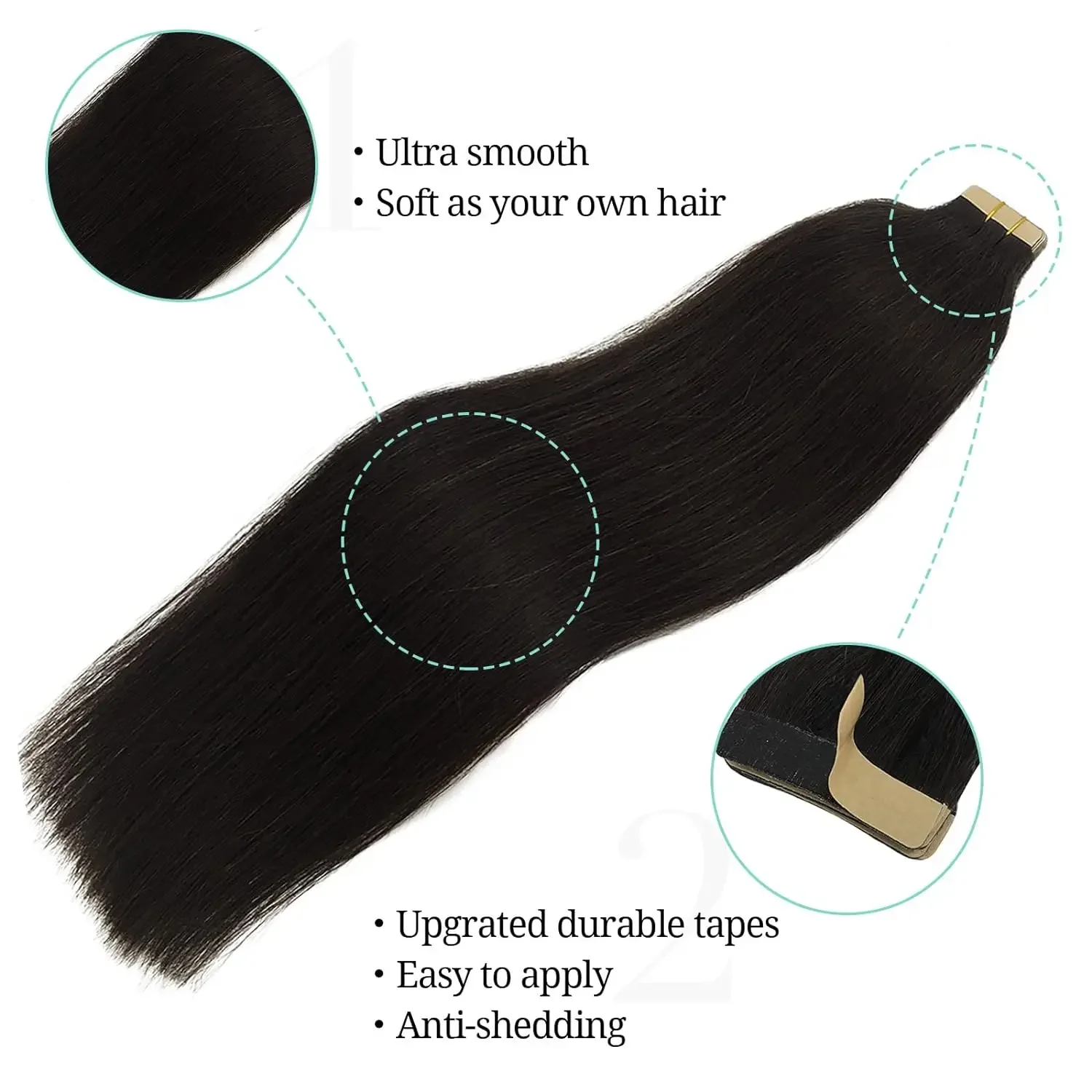 Extensii de păr cu bandă adezivă, păr uman Remy, fără sudură, țesătură naturală neagră, 50g/pachet, pentru femei_voghion.com