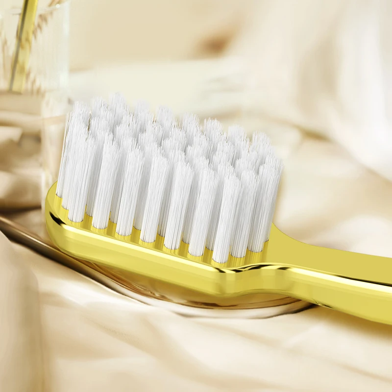 Luxury PBT Toothbrush in Gold and Silver High Quality Super Soft Bristles for Home Guests and Travel