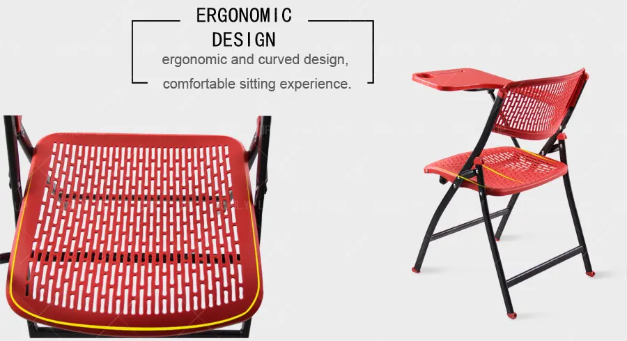 Breathable Foldable Training Chair With Tablet Ergonomic Folding Student Chair With Footrest Writing Pad For Meeting Conference