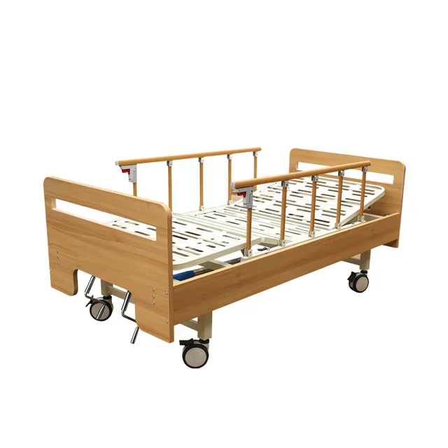 Factory Price Manual Medical Wood Bed 2 Function 2 Crank Home Care Hospital  Bed