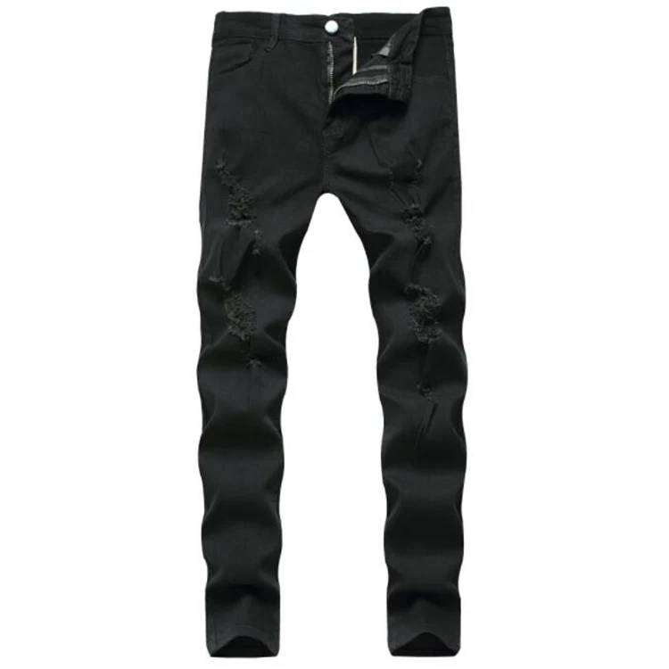 Fashion Mens Sweatpants Sexy Hole Jeans Pants Casual Autumn Male Ripped Skinny Trousers Slim Biker Outwears Pants