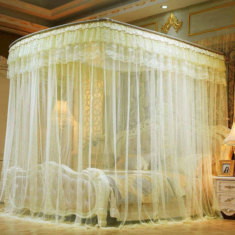 U Shape Guide Rail Adjustable Free Flexible Three Doors Warm Home Decoration Mosquito Net