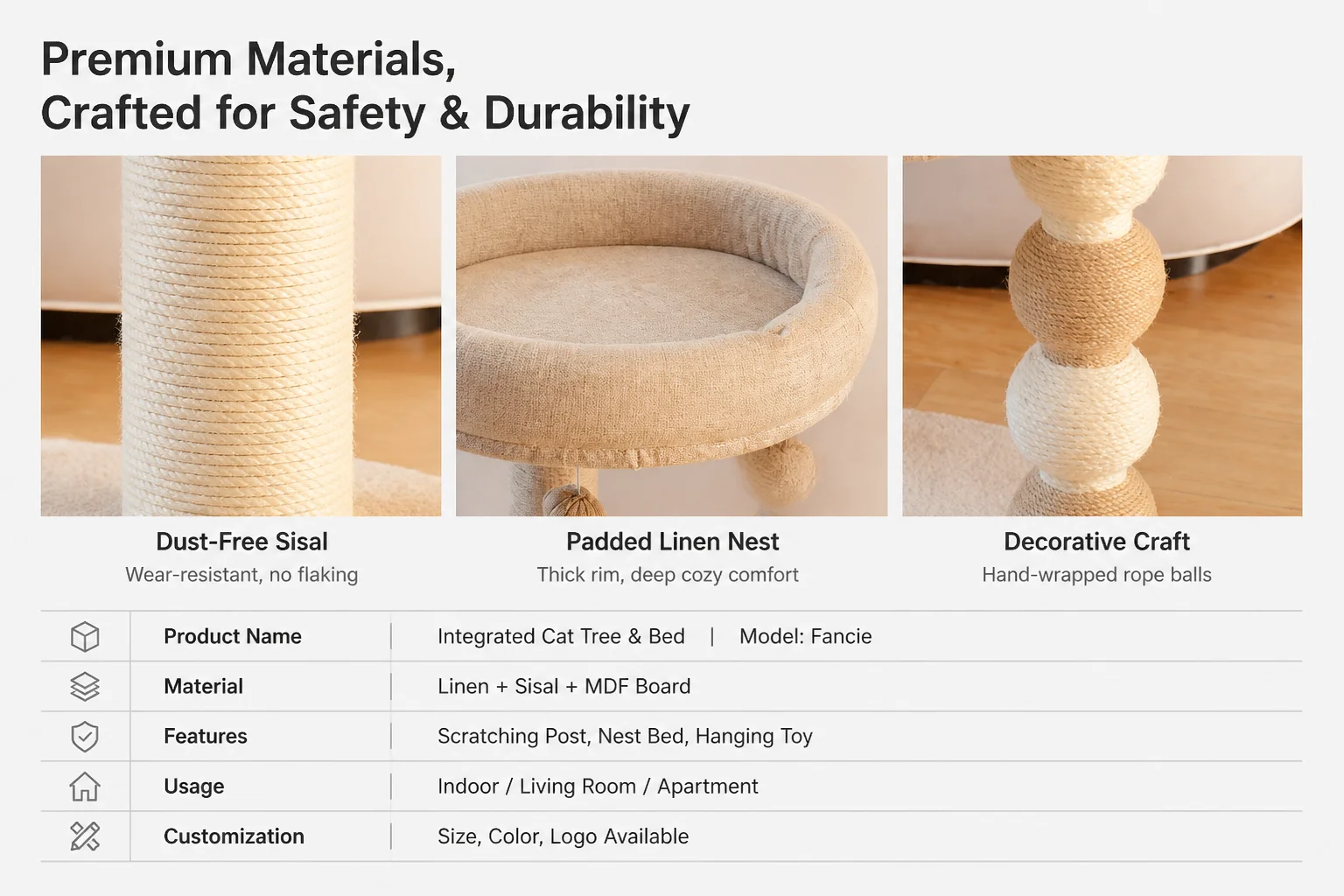 Modern Plush Wooden Cat Tree Dust — Product details 3