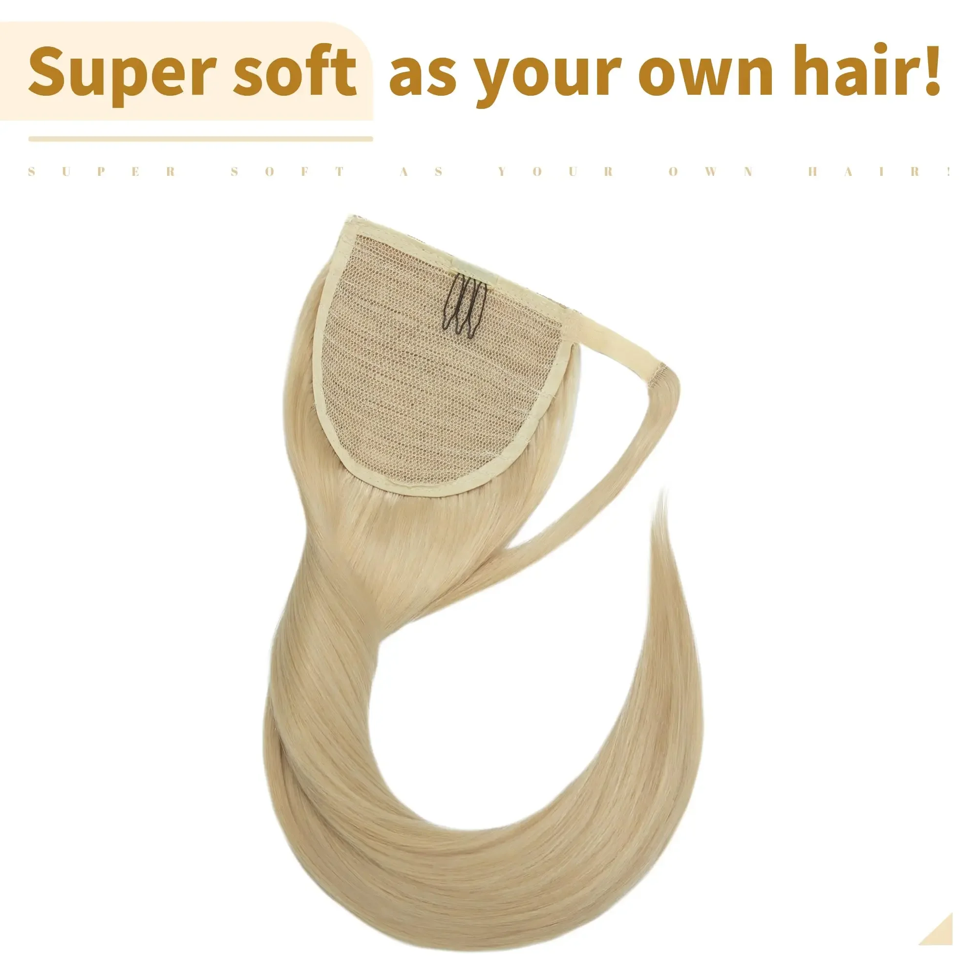 Light Blonde Ponytail Hair Extension Human Hair #613 Wrap Around Straight Ponytail_voghion.com