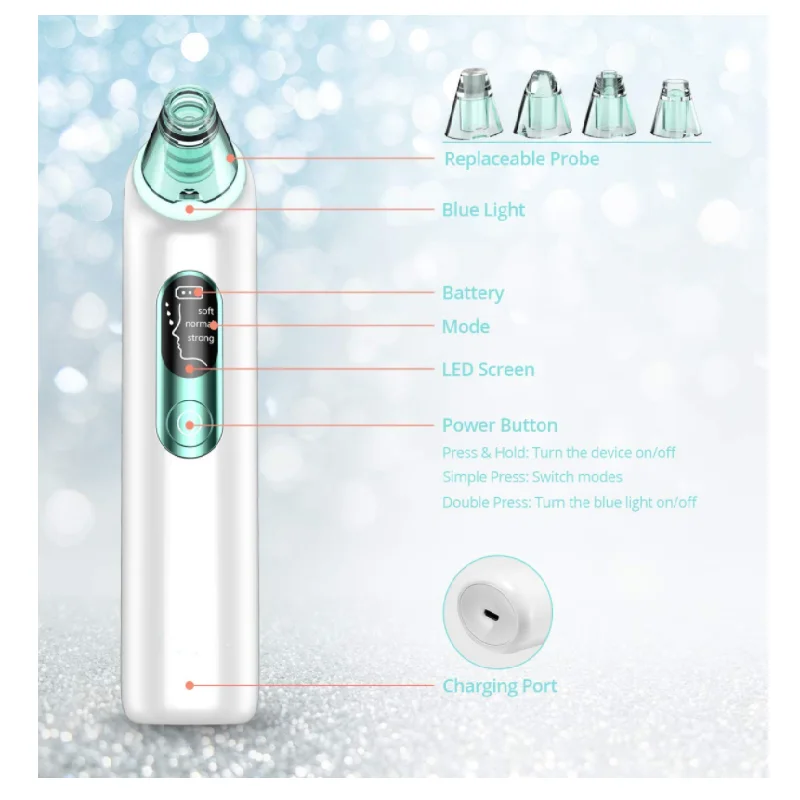 PSB blue electric blackhead extractor kit pore vacuum cleaner remover tool with 4 pore