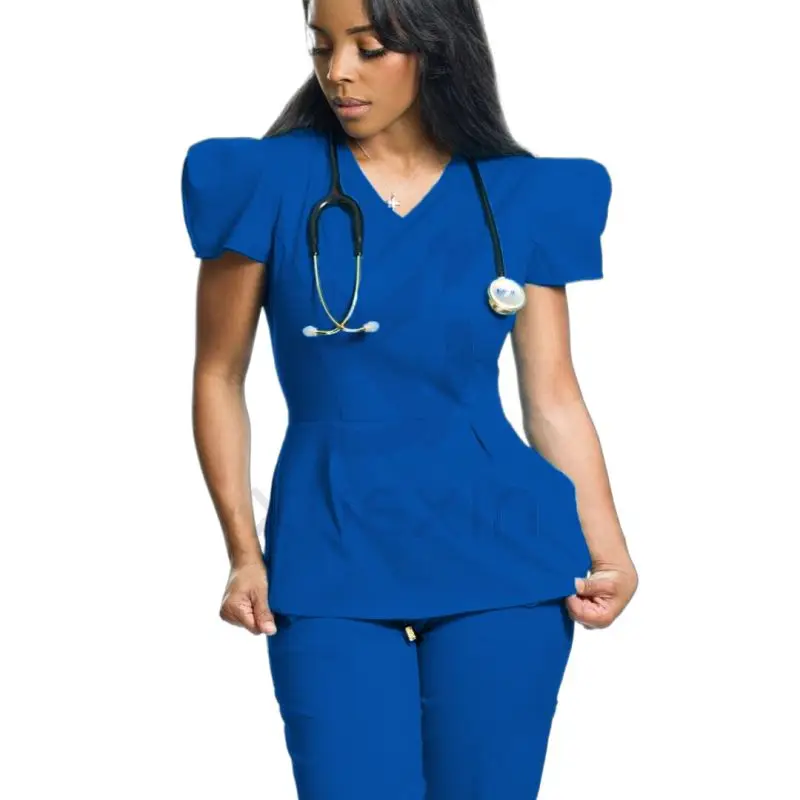 Latest Design Beauty Spa Stretch Uniform Tunic Women Custom Female Nurse Uniform Design Scrub Sets for Hospital Woven Breathable