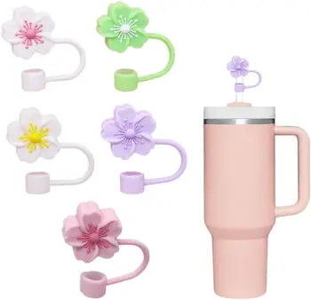 2024 Hot Sale 10mm Flower Silicone Straw Covers Cap Straw Toppers Compatible With 30&40 Oz Tumbler