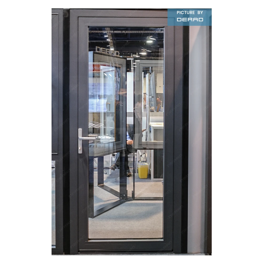 Aluminium Frame Casement Door for House Office Villa Interior Doors Outward Opening Hinged Design with Double Tempered Glass details