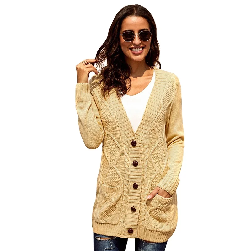 Womens Long Sleeve Open Front Buttons Cable Knit Pocket Sweater Cardigan - Buy  Pocket Sweater Cardigan,Women Graphic Sweaters,Cut Out Sweater Product on  Alibaba.com
