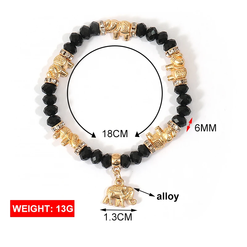 Risingmoon Gold Plating Shinny White Crystal Handmade Elastic Handle  Elephant Bracelet