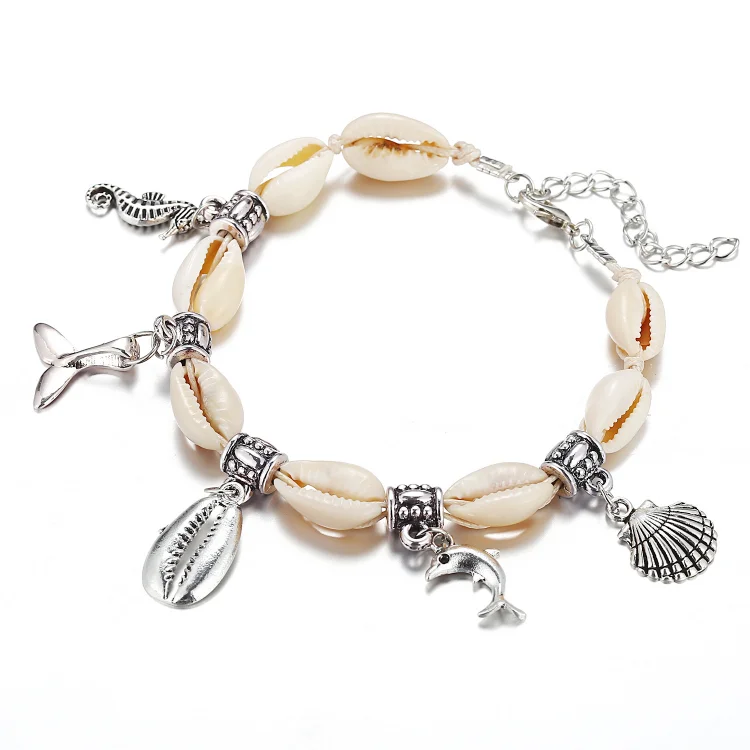 Adjustable Trendy Summer Shell Anklet Sea Shell Dolphin Seahorse Charms Anklet Handmade Boho Hawaiian Beach Anklets for Girls