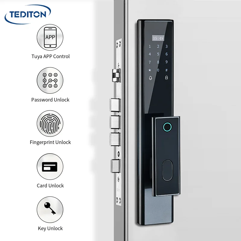 Tediton Tuya Wifi Biometric Fingerprint Intelligent Digital Push Pull Smart Door Lock With Camera