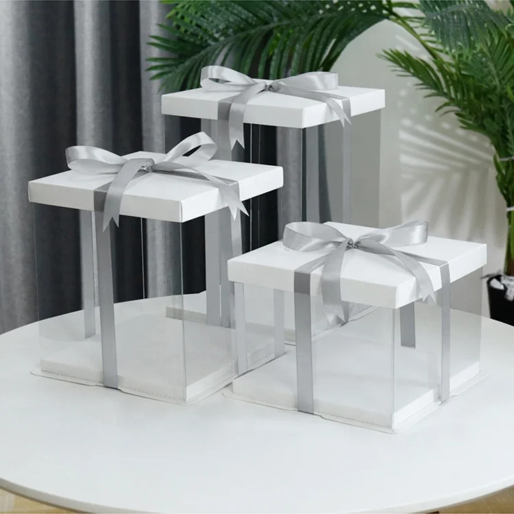 Lot De 6 Boîtes à Gâteau Transparentes Avec Ruban - 10x10x10 Cm - Noir