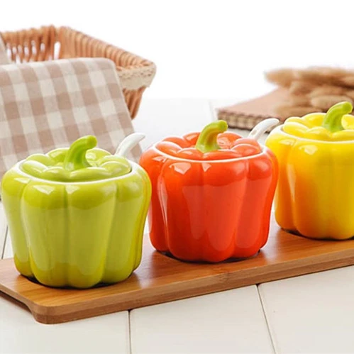 Ceramics Vegetable Modeling Spice Jar Set Kitchen Supplies Seasoning Box Salt Cans Condiment Bottles Small Idea Spice Jar