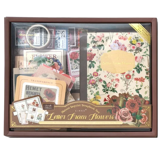 Retro Natural Imprint Series Scrapbook Kit Spot Gift Box with Romantic English Sticker Paper Material Set