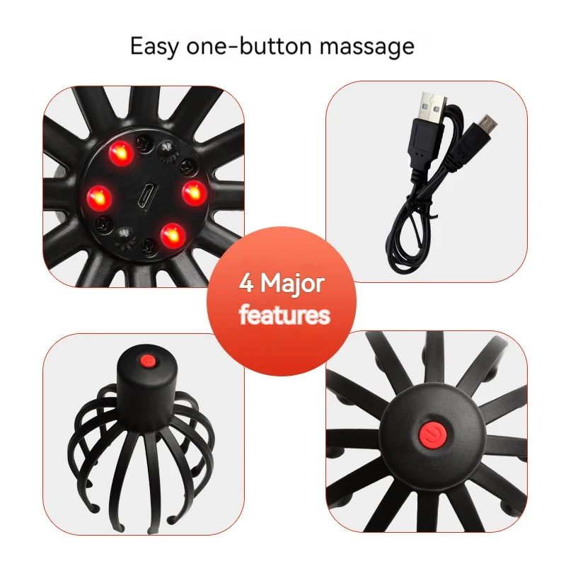 Automatic 12 Heads Finger Rechargeable Smart Vibration Spider Head Massage Tool Vibrating Octopus Electric Scalp Head Massager
