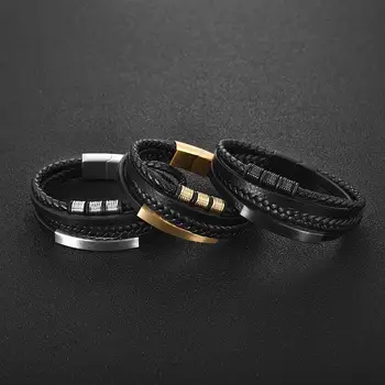 Wholesale Hand Woven Multilayer Combination Accessories Stainless Steel Mens Leather Bracelets Fashion Jewelry