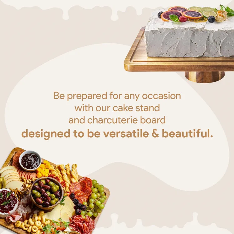 Party Decoration Dessert Table Display Set 2-In-1 Raiser Charcuterie Board Acacia Wood Cake Stand  With Glass Acrylic Lid