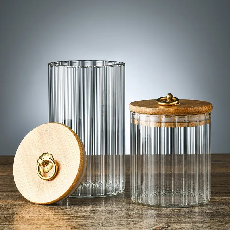 Round Glass Storage Jar with Wooden Cover Eco-Friendly Bamboo Lid Food Container Safe for Flexible Use Customizable Logo