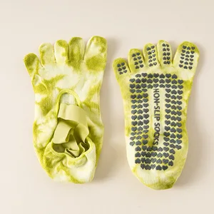 Yoga Socks for Women, Tie Dyed Short Tube Cotton Five Finger Socks, Anti slip Floor Socks, Pilates Sports Socks for Women