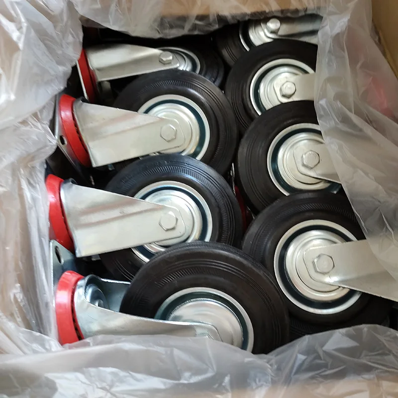 3/3.5/4/5/6/8 Inch Black Rubber Swivel Steel Core Industrial Caster Wheel With Brake for Waste Bin Trash Can